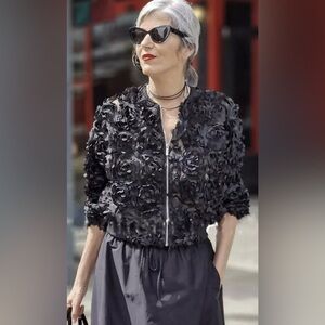 ZARA Cropped Floral Textured Fabric Jacket Black Size Small NWOT